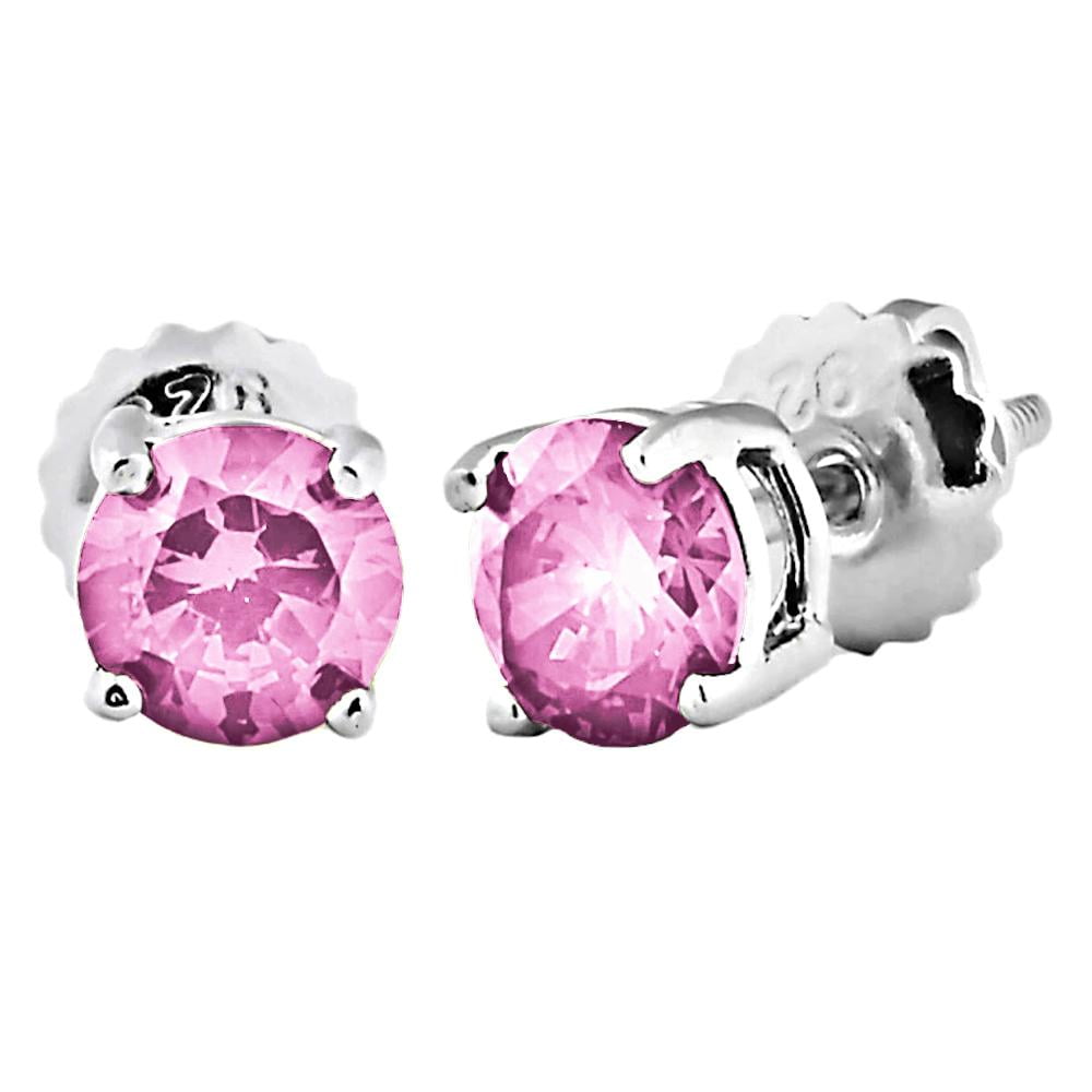 Pink Cubic Zirconia Sterling Silver Stud Earrings - 3mm, Hypoallergenic, Gift Box