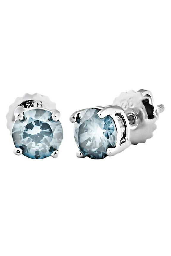 Trustmark 4mm Brilliant Cut Aquamarine Ice CZ Screw Back Sterling Silver Stud Earrings