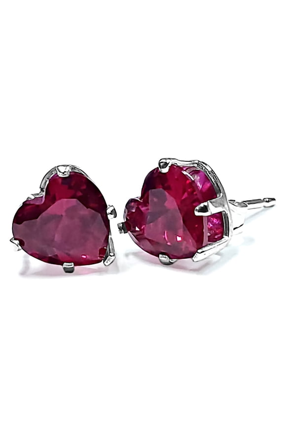 Trustmark 4mm Heart Cut Simulated Ruby Ice CZ Silver Earrings