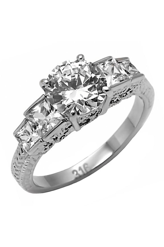 Trustmark 5-Stone Ice on Fire CZ Engraved Scroll-work Stainless Steel Engagement Ring, Basanti sz 5.0