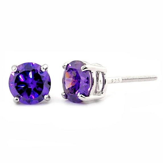 Trustmark 5mm Brilliant Cut Amethyst Ice CZ Screw Back Sterling Silver Stud Earrings