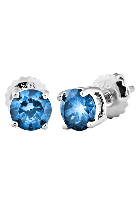 Trustmark 5mm Brilliant Cut Blue Zircon Ice CZ Screw Back Sterling Silver Stud Earrings