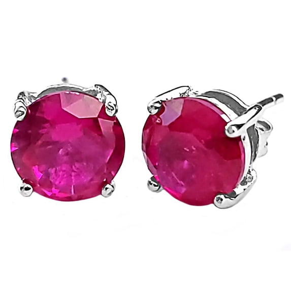 Trustmark 6mm Brilliant Cut Simulated Ruby Ice CZ Silver Cast Basket Earrings