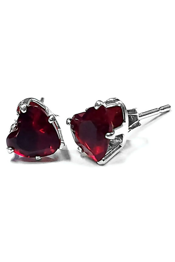 Trustmark 8mm Heart Cut Simulated Red Fire Garnet Ice CZ Silver Cast Basket Earrings