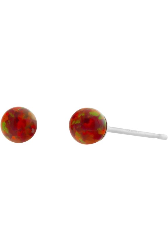 Trustmark 925 Sterling Silver Flame Red Synthetic Opal Ball Stud Post Earrings[l746]