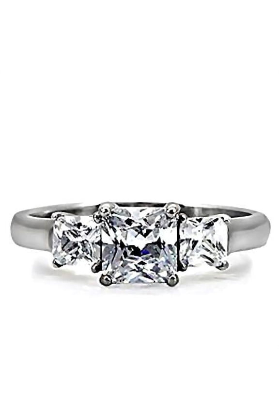Trustmark Hearts-n-Arrows Princess Cut Ice on Fire CZ 3 Stone Stainless Steel Engagement Ring, Malena sz 6.0