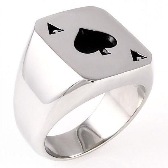 Trustmark Mens Black Ace of Spades Stainless Steel Cast Biker Lucky Poker Ring, Amarillo sz 12.0