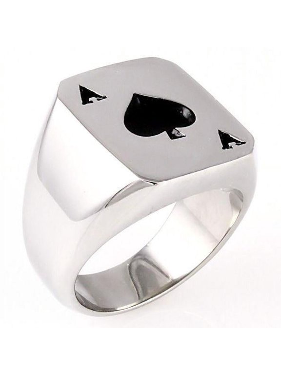 Trustmark Mens Black Ace of Spades Stainless Steel Cast Biker Lucky Poker Ring, Amarillo sz 14.0