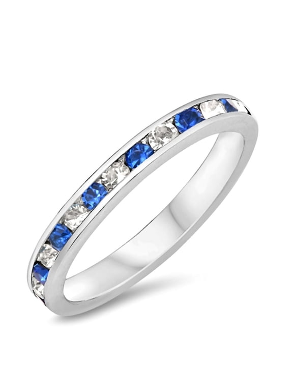 Trustmark Stackable Simulated Sapphire and IoF CZ Eternity Band Ring, Yalena
