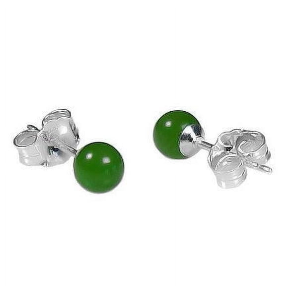 Trustmark Sterling Silver 4mm Natural Nephrite Green Jade Ball Stud Earrings