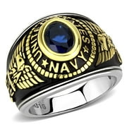 TRUSTMARK JEWELERS Trustmark US Navy Military Simulated Blue Sapphire Two-Tone Stainless Steel Unisex Ring sz 6.0