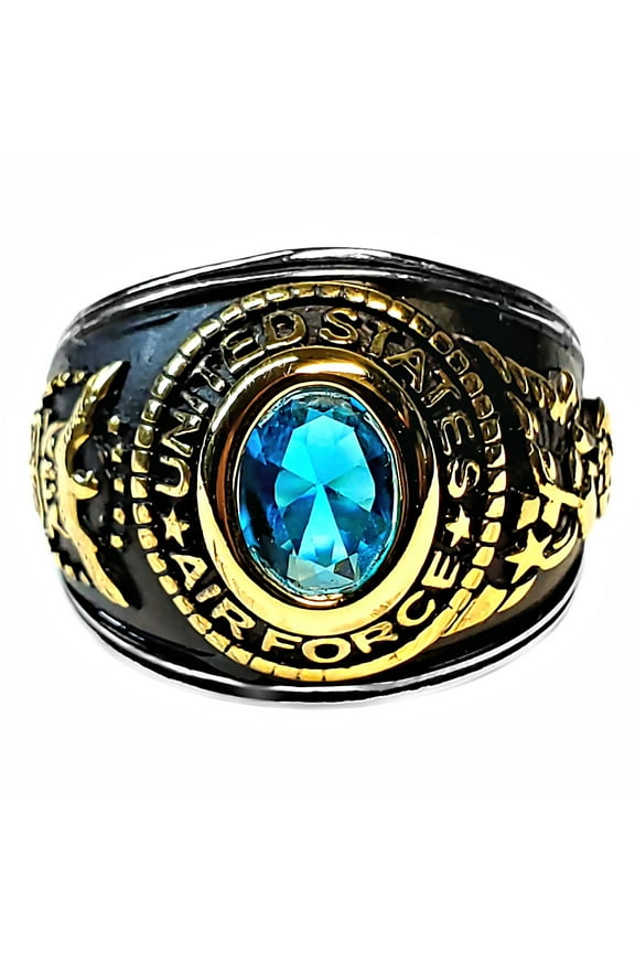 Trustmark Unisex Simulated Swiss Blue Topaz US Air Force Two-Tone Stainless Steel Military Ring sz10.0