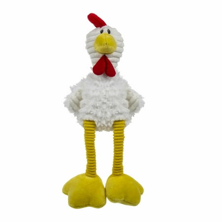 TrustyPup Tall Toes Plush Squeaky Chicken Dog Toy with Chew Guard Technology, White, Large