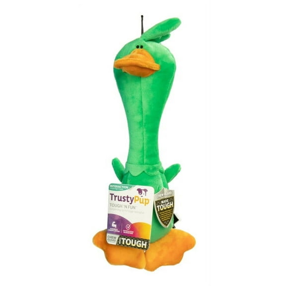 TrustyPup Tough 'N Fun Long Neck Duck Durable Plush Squeaker Dog Toy with Chew Guard Technology - Green, Large (3 Pack)