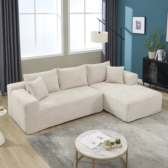 Trustyue 108.7" L-Shaped Modular Sectional Sofa with Oversized Chaise, Corduroy Cloud Couch with Memory Foam, No Assembly Required Sleeper Sofa for Small Space Living Room, Apartment (Beige, Right)