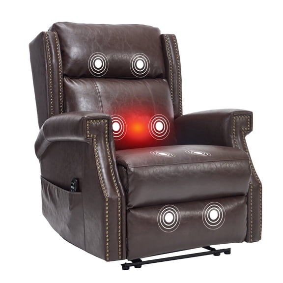 Trustyue 155° Manual Recliner Chair with Massage and Heat, 8-Point Vibration & Lumbar Heating, Faux Leather Living Room Chair, Heavy Duty Motion Mechanism (Dark Brown)