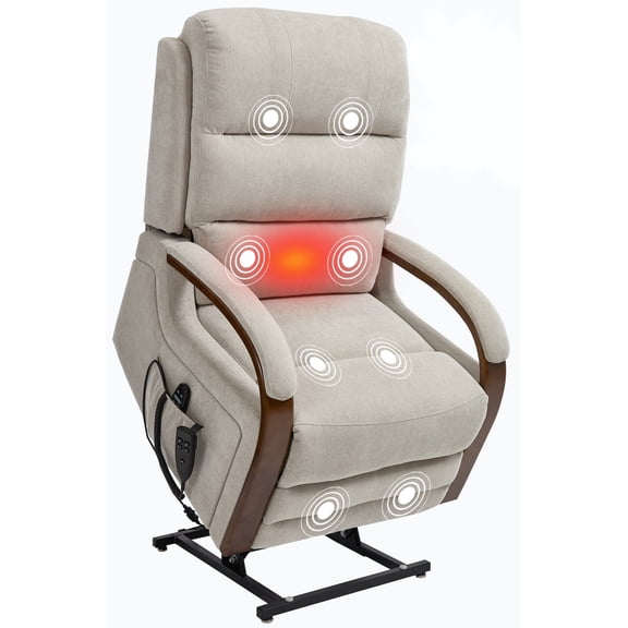 Trustyue Dual Motor Power Lift Recliner Chair for Elderly with Massage and Heat, Heavy Duty Electric Recliner with Solid Wood Frame and Side Pockets, Infinite Position (Chenille, Beige)