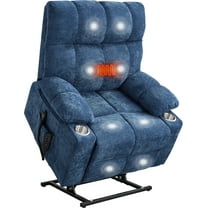 Trustyue Dual Motor Power Lift Recliner with Heat & Massage, Oversized 350LBS Capacity Chair for Elderly, Infinite Position Recliner with Dual Cup Holders, Chenille Fabric (Blue)