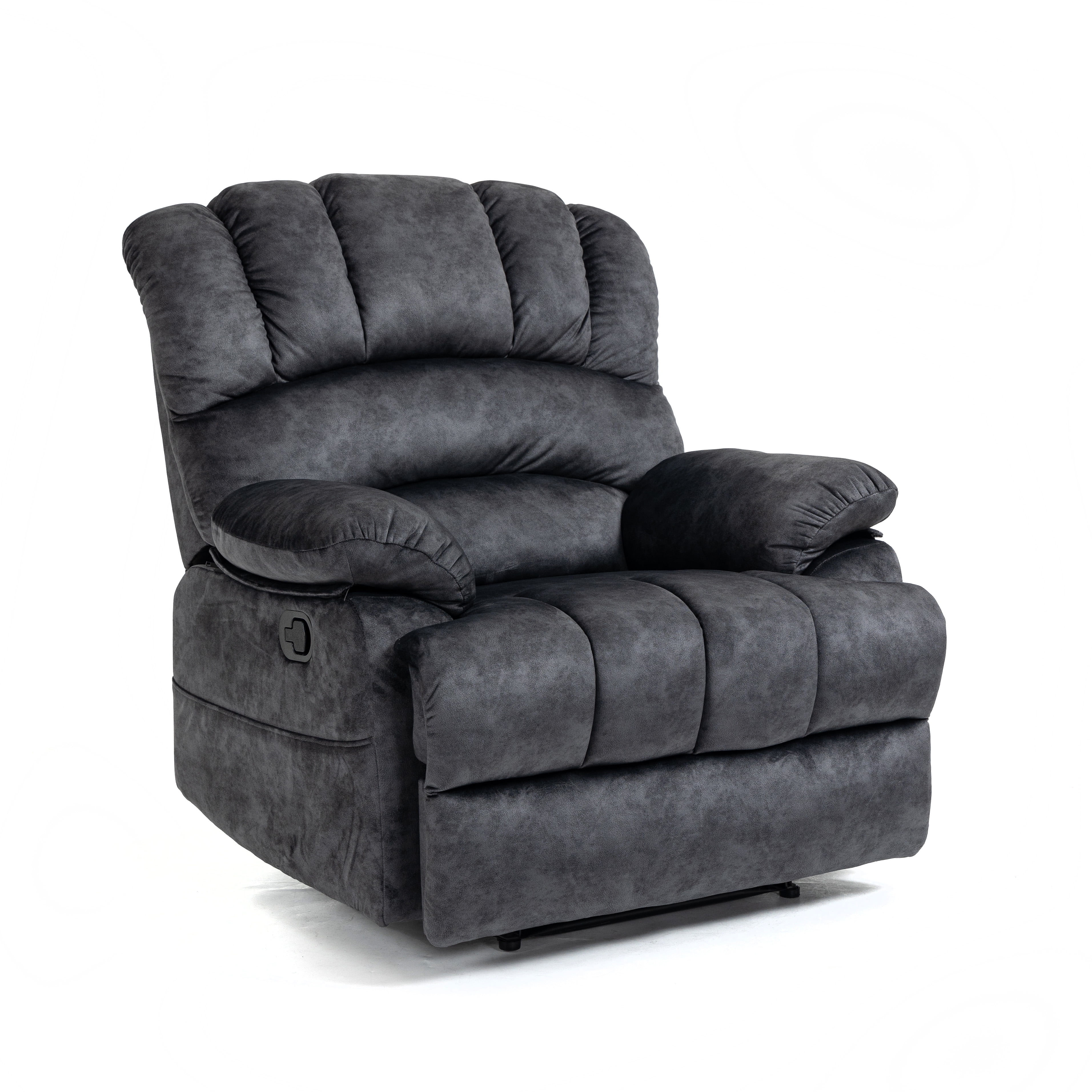 Trustyue  Manual Recliner Chair with Footrest, 40" Wide Push Back Recliner Chair with Three Position and Two Side Pockets, Velvet, Black