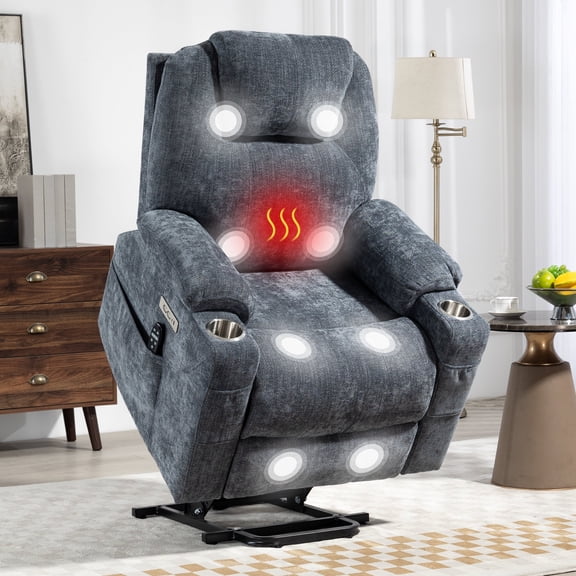 Trustyue Power Lift Recliner Chair for Elderly Adults, Heavy Duty Electric Lift Chair Recliner with Massage & Heat, Cup Holder & USB Ports, Oversized Recliner (Chenille, Blue)