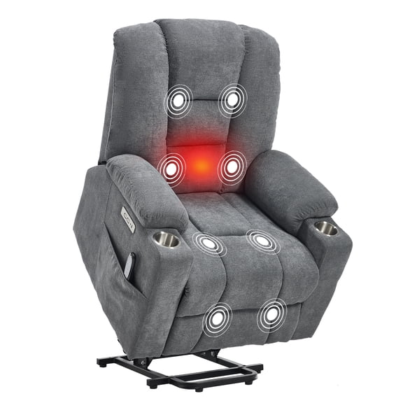 Trustyue Power Lift Recliner Chair for Elderly with Massage & Heat, Oversized Wide Recliners, Heavy Duty Electric Recliner with USB & Type-C Ports & Cup Holders, Chenille Fabric (Gray)