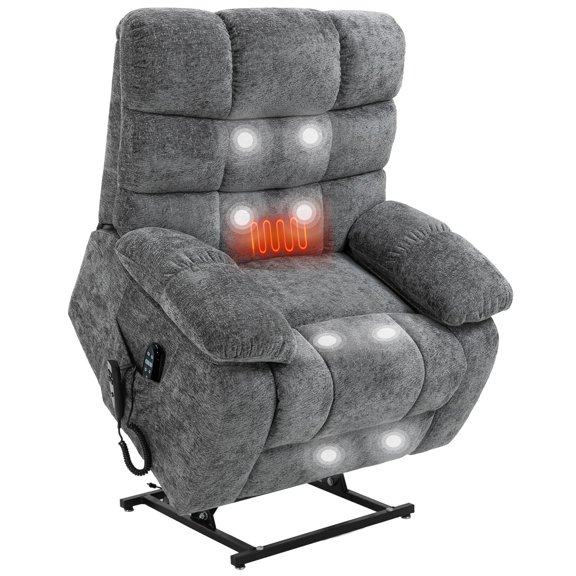Trustyue Power Lift Recliner Chair for Elderly, Oversized Electric Recliner with Massage & Heat, Dual Motor Lift Chair 350 lbs Weight Capacity, Infinite Position, Medium-Firm Chenille Fabric(Gray)