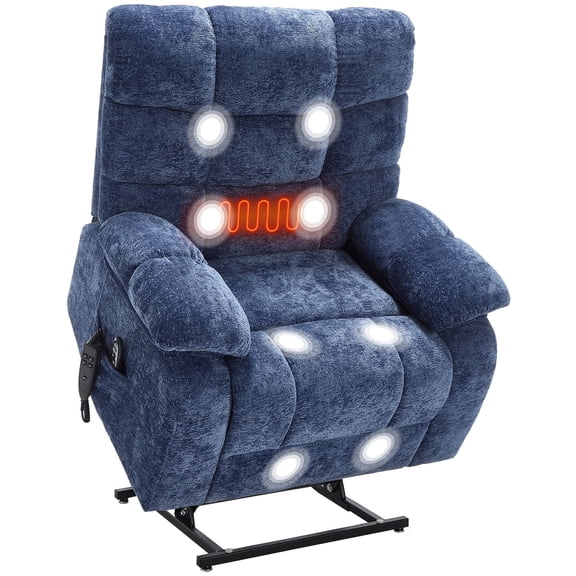 Trustyue Power Lift Recliner Chair for Elderly, Oversized Electric Recliner with Massage & Heat, Dual Motor Lift Chair, Infinite Position, Medium-Firm Chenille Fabric (Dark Blue)