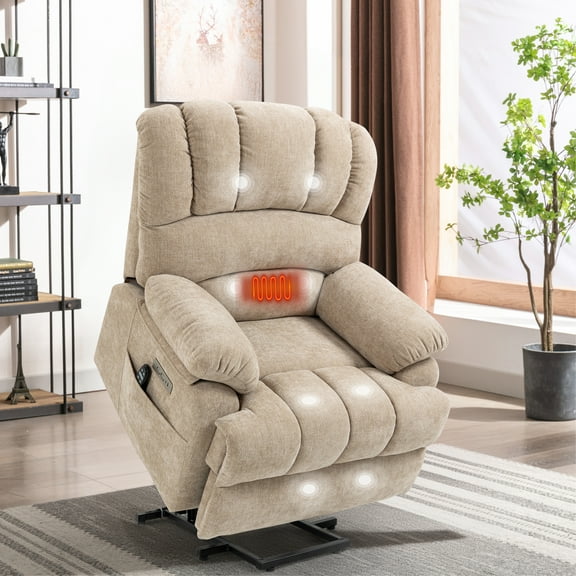 Trustyue Power Lift Recliner with Massage and Heating, USB & Type-C Ports, Chenille Beige