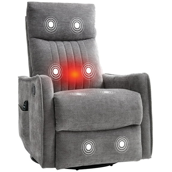Trustyue Recliner Chair Swivel Rocking with Heat Massage - 360° Manual Recliner, 8-Point Vibrating & Lumbar Heat, Easy Assembly Chair for Living Room (Chenille, Dark Grey)