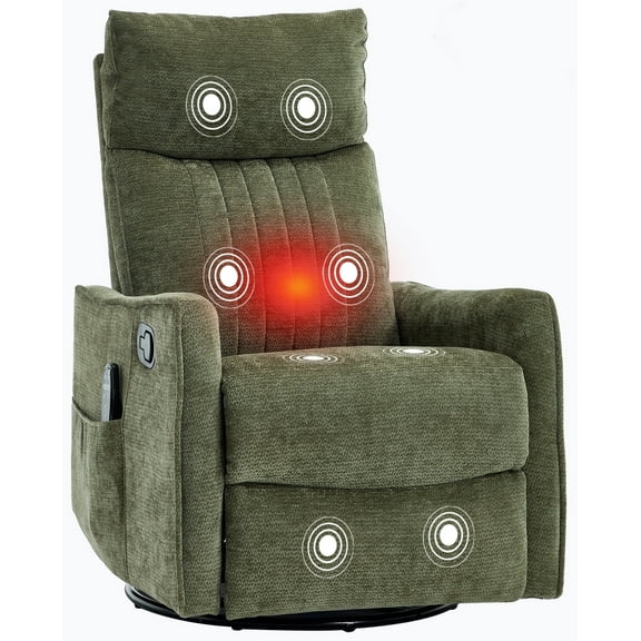 Trustyue Recliner Chair Swivel Rocking with Heat Massage - 360° Manual Recliner, 8-Point Vibrating & Lumbar Heat, Easy Assembly Chair for Living Room (Chenille, Green)