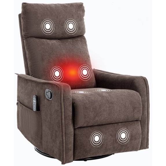 Trustyue Rocker Recliner Chair with Heat Massage - Manual Swivel Recliner for Living Room and Bedroom, 8 Vibration Points, Lumbar Heat, Glider Rocking Chair for Adults (Brown)