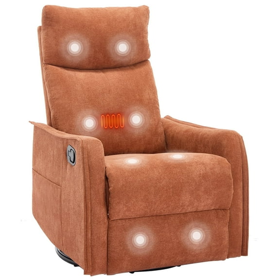 Trustyue Rocker Recliner Chair with Heat Massage - Manual Swivel Recliner for Living Room and Bedroom, 8 Vibration Points, Lumbar Heat, Glider Rocking Chair for Adults (Orange)
