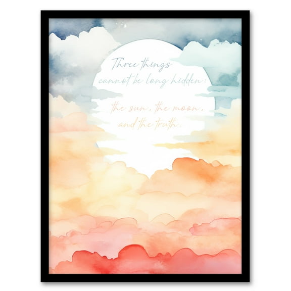 Truth Cannot Be Hidden Buddhist Mindfulness Quote Watercolour Sun Through Clouds Buddha Meditation Enlightenment Vihara Art Print Framed Poster Wall Decor 12x16 inch