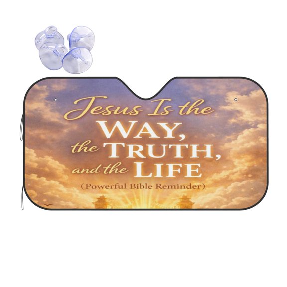 Truth Jesus Is The Way Golden Sunset Foldable Car Windshield Sun Shade, UV Protection Heat Shield 55 x 30 Inch
