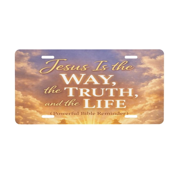 Truth Jesus Is The Way Golden Sunset License Plate, Front Car Plate with 4 Holes 6 x 12 Inch
