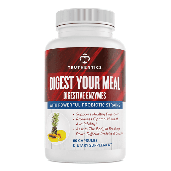 Truthentics Digestive Enzymes plus Probiotics, with Bromelain and Acidophilus, for Digestive & Gut Health, Occasional Gas Bloating & Constipation - 60 Capsules
