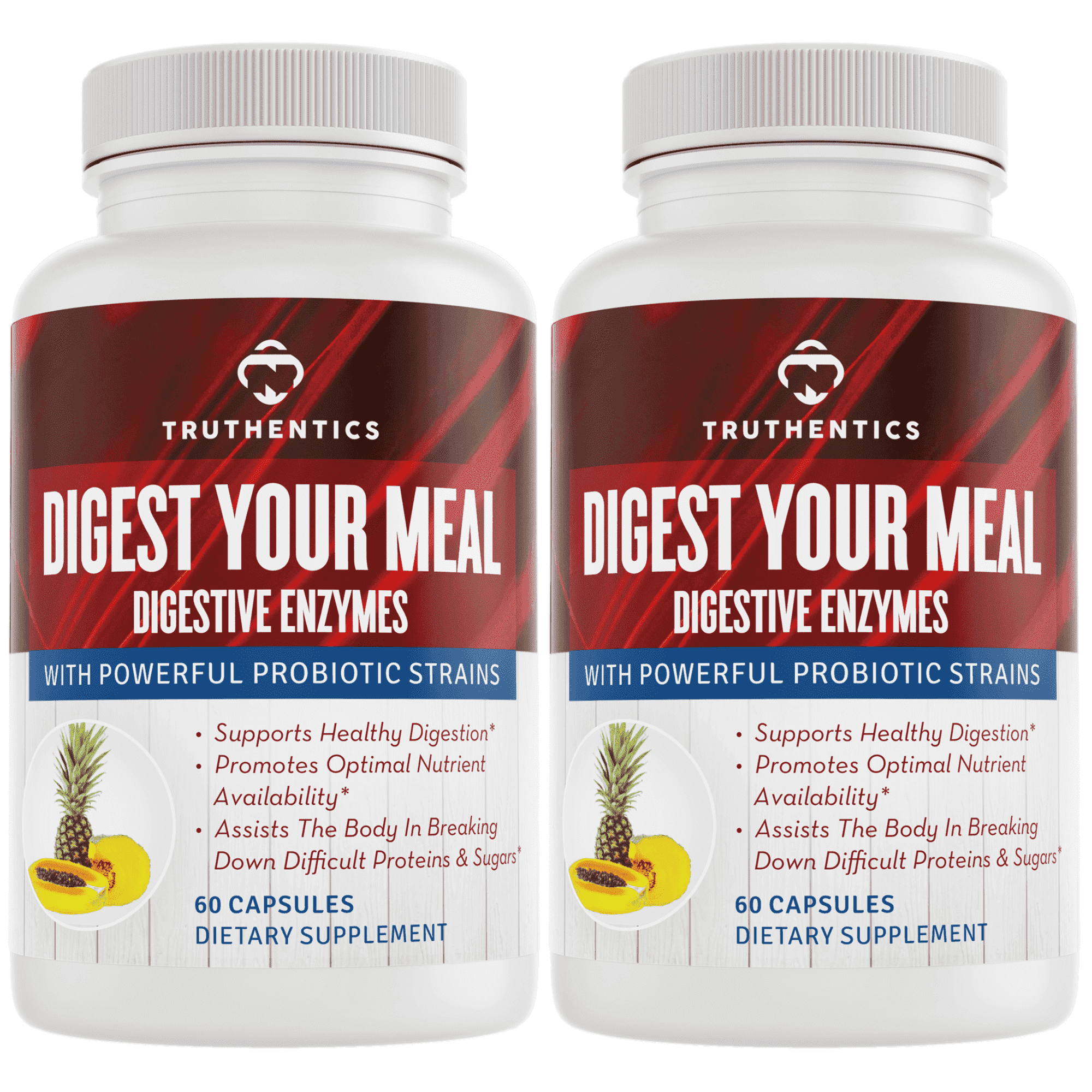 Truthentics Digestive Enzymes with Probiotics - 2 Pack - Digestive Health, Gas Bloating Constipation Relief - 120 Capsules