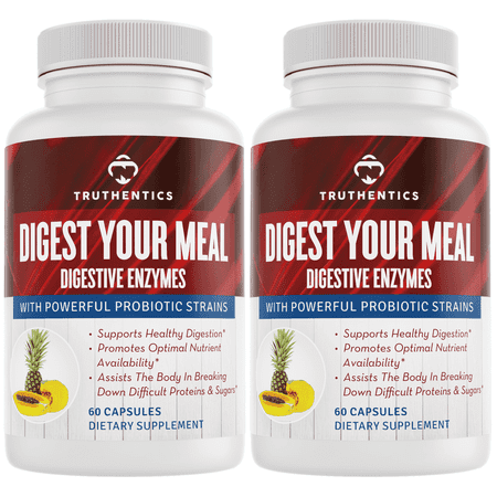 Truthentics Digestive Enzymes with Probiotics - 2 Pack - Digestive Health, Gas Bloating Constipation Relief - 120 Capsules