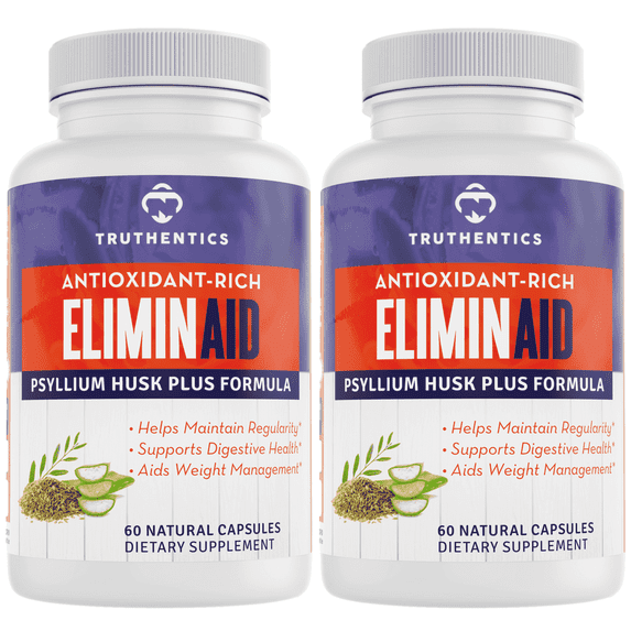 Truthentics Psyllium Husk Capsules 1080mg + Slippery Elm | Fiber Supplement for Digestive Health & Regularity | Aloe & Prebiotics | 120 Capsules (2-Pack)