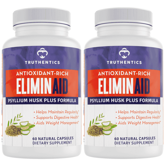 Truthentics Psyllium Husk Capsules 1080mg + Slippery Elm | Fiber Supplement for Digestive Health & Regularity | Aloe & Prebiotics | 120 Capsules (2-Pack)