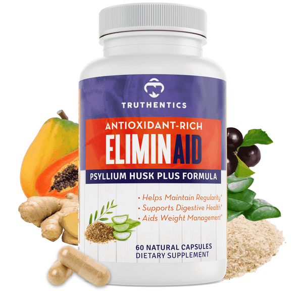 Truthentics Psyllium Husk Capsules 1080mg + Slippery Elm | Fiber Supplement for Digestive Health & Regularity | With Aloe & Prebiotics | 60 Capsules