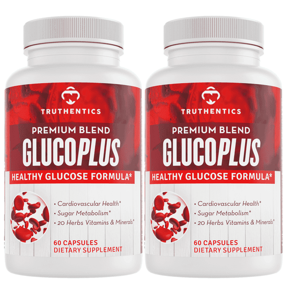 Truthentics GlucoPLus Glucose Support Formula (2-Pack) - Vitamins, Minerals, Herbs with Cinnamon, Chromium, Vanadium - Support Heart Health, Overall Wellness - 120 Capsules