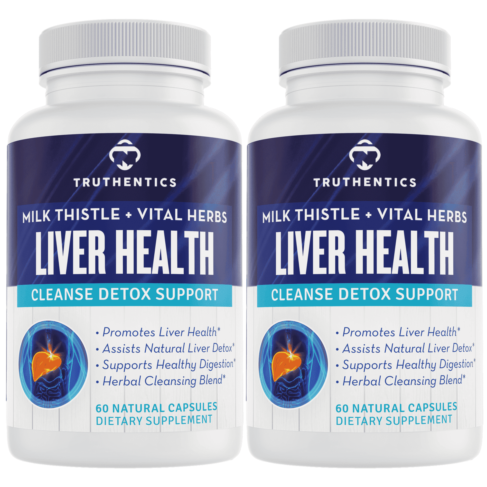 Truthentics Liver Health Supplement 2 Pack – Milk Thistle, Artichoke, Dandelion & Turmeric Formula for Daily Liver Support – 120 Capsules