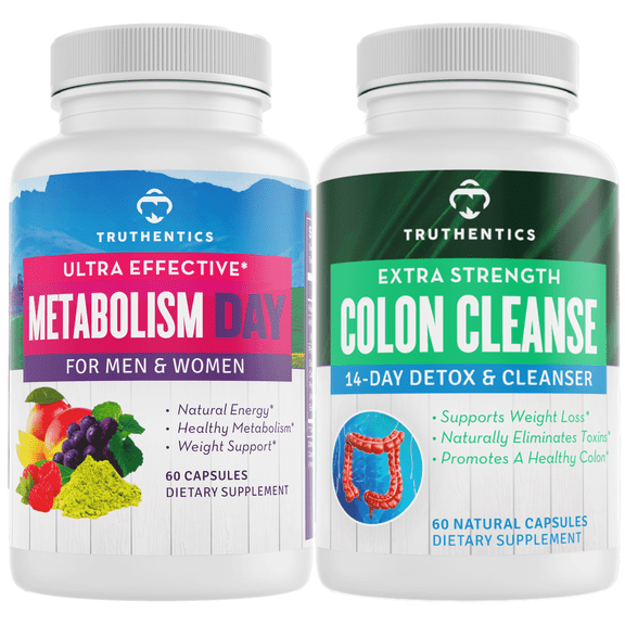 Truthentics Metabolism Booster and Colon Cleanse Bundle - Boost Energy & Metabolism, Flush Toxins - 60 Capsules Each