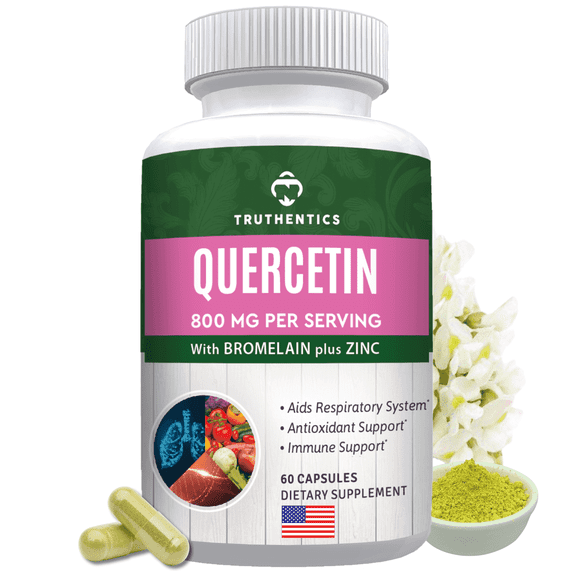 Truthentics Quercetin with Bromelain and Zinc Supplement, 800mg, Pure Antioxidant and Immune Support, 60 Capsules
