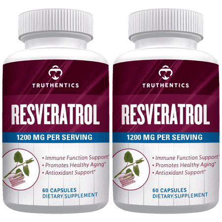 Truthentics Resveratrol Supplement, 1200mg, Trans-Resveratrol Antioxidant, Vegan Capsules, 2 Pack