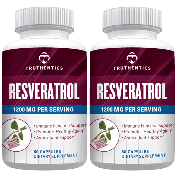 Truthentics Resveratrol Supplement, 1200mg, Trans-Resveratrol Antioxidant, Vegan Capsules, 2 Pack