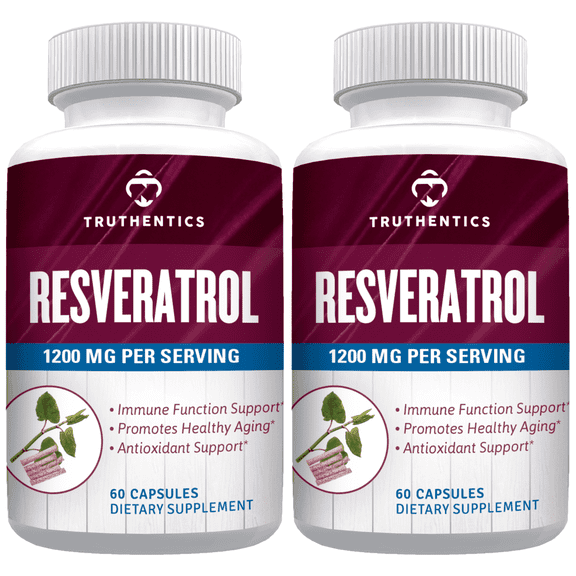 Truthentics Resveratrol Supplement, 1200mg, Trans-Resveratrol Antioxidant, Vegan Capsules, 2 Pack
