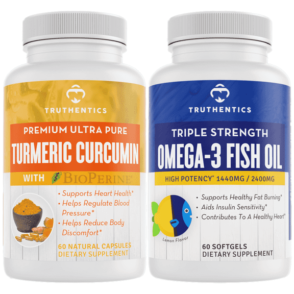 Truthentics Turmeric Curcumin with Bioperine and Omega-3 Fish Oil, 1440mg, 60 Count Each