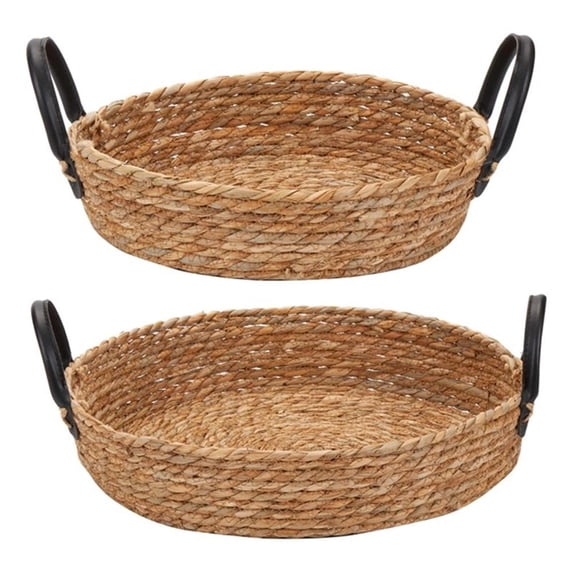 Truu Design Set of 2 Brown Farmhouse Tray Baskets with Handles